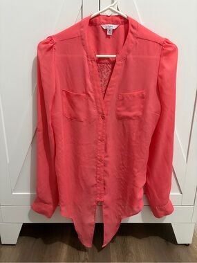 Candie's Coral Button-Front Long Sleeve Blouse